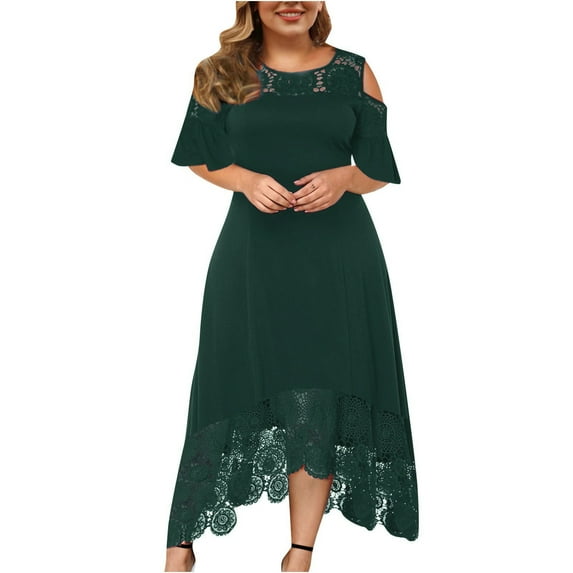 Patlollav Summer Dresses for Women,Plus Size Women Dress Sexy Ruffle Strapless Lace Splicing Short Sleeve Dresses