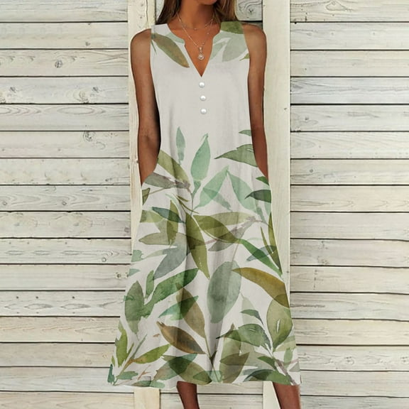 Patlollav Summer Dresses for Women,Women's Summer Casual Dress Design Camis Sleeveless V-Neck Long Dresses