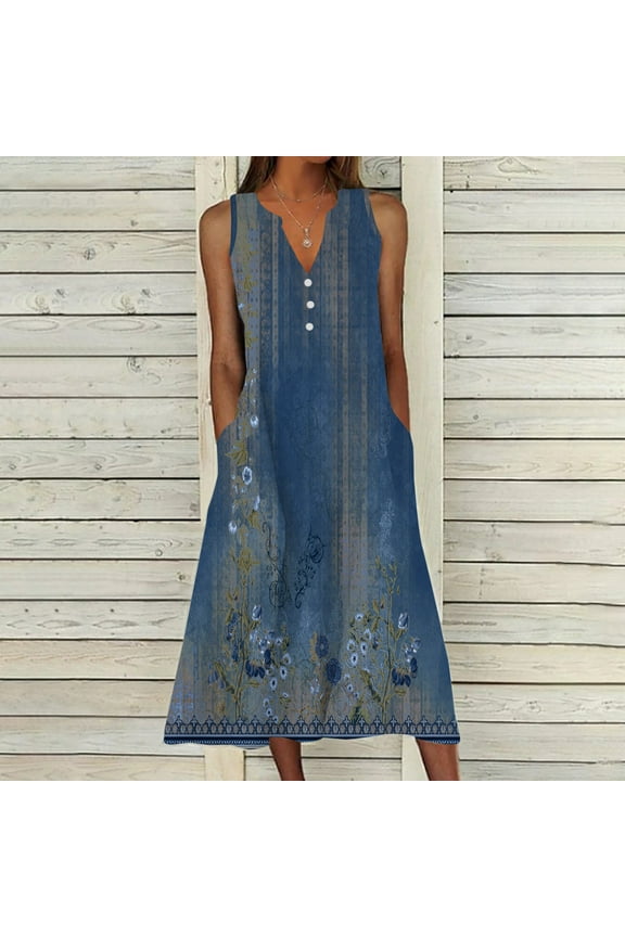 Summer Dresses for Women,Women's Summer Casual Dress Design Camis Sleeveless V-Neck Long Dresses