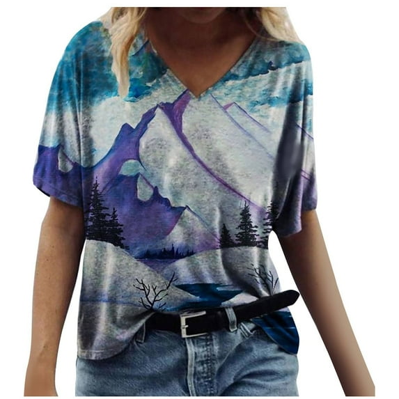 Patlollav Summer Tops Clearance Sexy Fold Print Regular Women Short Sleeve Blouses