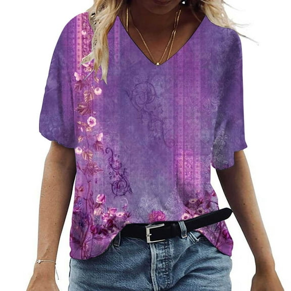 Patlollav Summer Tops Sexy Fold Print Regular Women Short Sleeve Blouses