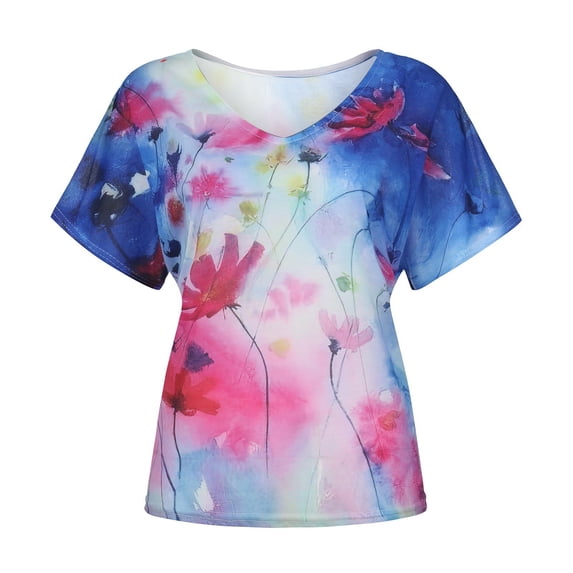 Patlollav Summer Tops Clearance Sexy Fold Print Regular Women Short Sleeve Blouses