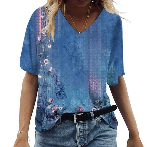 Patlollav Summer Tops Sexy Fold Print Regular Women Short Sleeve Blouses