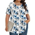 thumbnail image 1 of Otvok Plus Size Tops for Women Crew-Neck Short-Sleeved Pleated Loose Blouses, 1 of 6