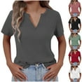 thumbnail image 1 of Otvok 2025 Blouses for Women New Summer Solid Color V-Neck Short Sleeved Tops, 1 of 6