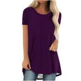 thumbnail image 1 of Patlollav Summer Tops For Women Short Sleeve Shirts Round-Neck Tshirts Solid Casual Tunic Tops, 1 of 6