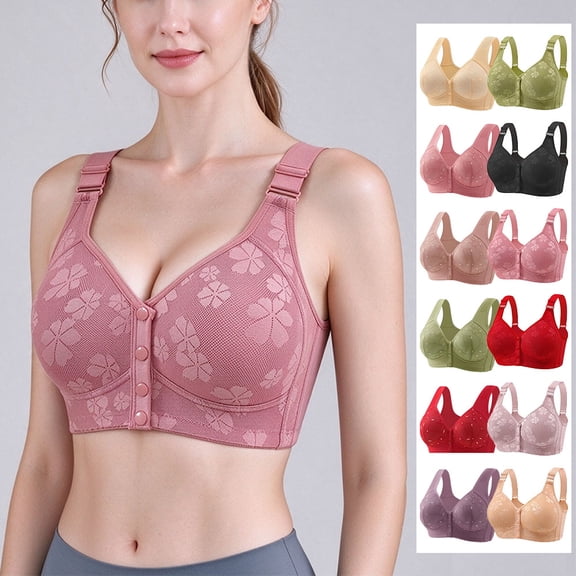 Otvok Women Front Button Lace Bra, Wireless Full Coverage Adjustable Strap Comfort Daily Bra