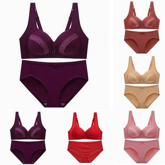 Otvok Womens Lace Adjustable Plus Size Bra without Steel Ring Thin Underwear Two-Piece Set