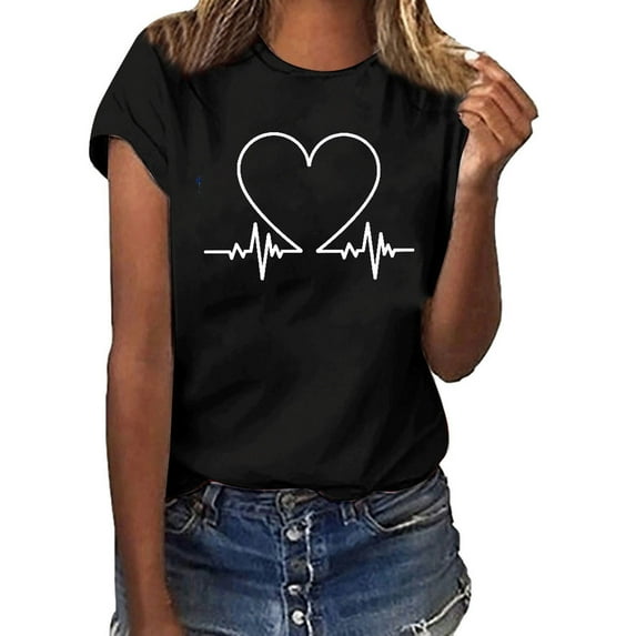 Patlollav Summer Vacation Tees Womens Work Tops Girls Short Sleeve Blouse Print T-Shirt