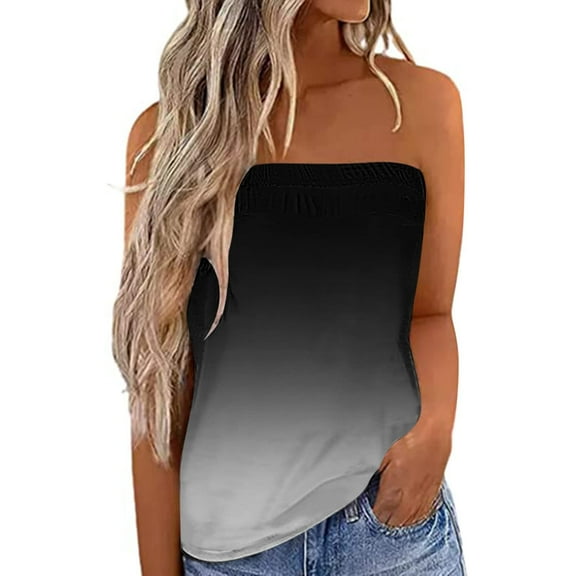 Patlollav Summer Womens,Tops for Women Summer Gradient Tube Tops Casual Off Shoulder Holiday Blouse