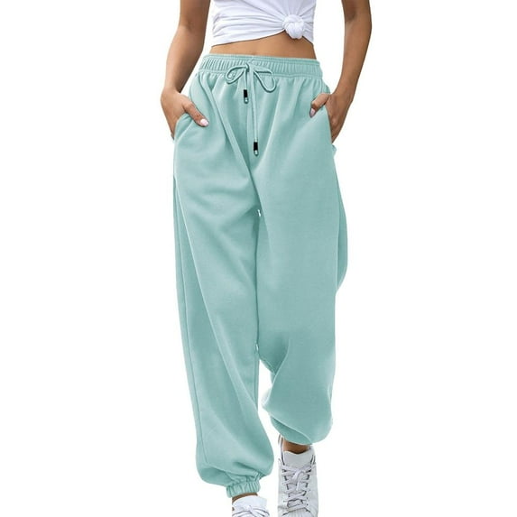 Patlollav Sweatpants Womens Fashion Casual Solid Elastic Waist Trousers Long Straight Pants