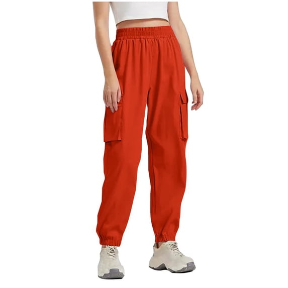 Patlollav Sweatpants for Women Work Pants Casual Elasticity Solid Color Cargo Trousers Pocket Sports Pants