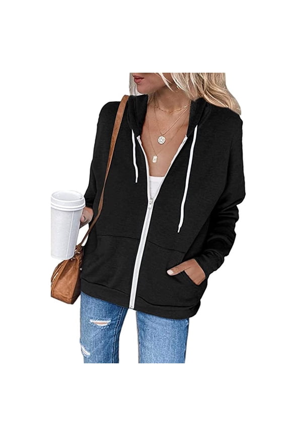 Patlollav Sweatshirts for Women,Flash Picks Women's Hoodie Full Zip Long Sleeve Lightweight Sweatshirts Pockets Jacket Coat