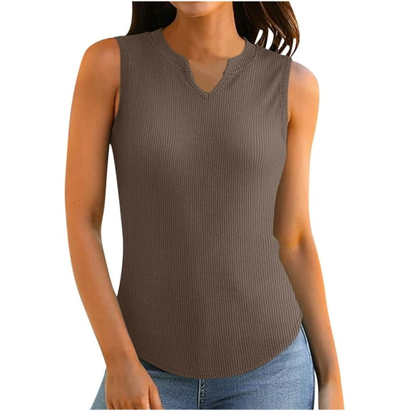 Patlollav Tank Top for Women Under $10.00, Basic Tops for Women Solid Ribbed Fitted Tank Top 2024 V Neck Curved Hem Sleeveless Shirts