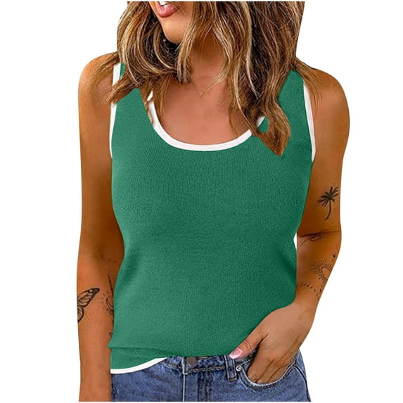 Patlollav Tank Top for Women Under $10.00, Womens Tank Top Summer Sleeveless Scoop Neck Ribbed Knit Color Block Basic Camis Tee Shirts