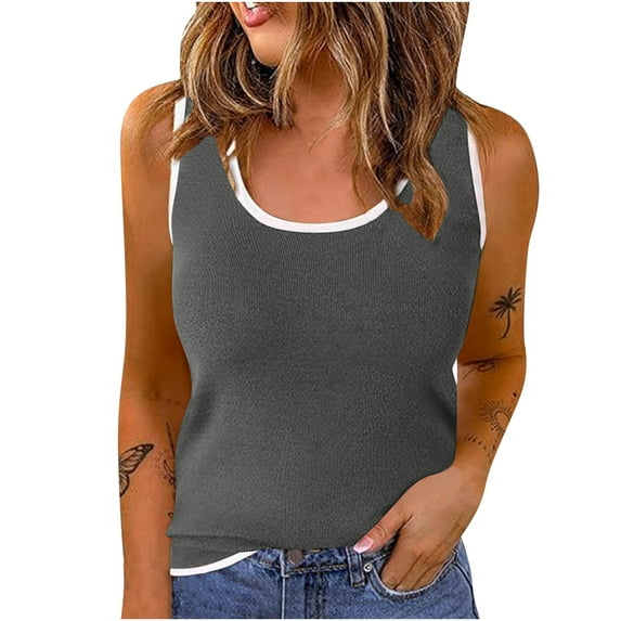 Patlollav Tank Top for Women Under $10.00, Womens Tank Top Summer Sleeveless Scoop Neck Ribbed Knit Color Block Basic Camis Tee Shirts