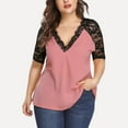 thumbnail image 1 of Patlollav Tops for Women 2022,Flash Picks Plus Size Women's Casual Half Sleeve Solid Lace V-Neck Splicing T-Shirt Net Yarn Tops, 1 of 6