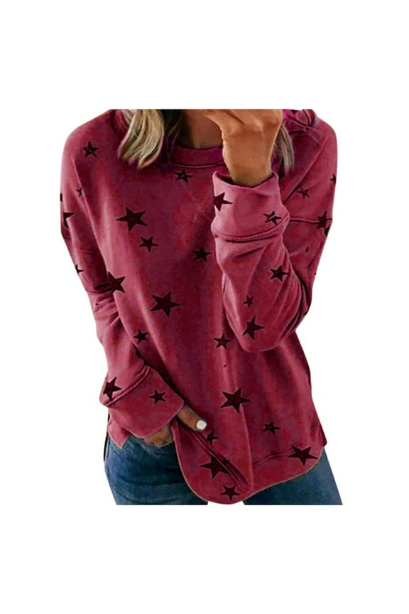 Tops for Women,Flash Picks Women's Print Long Sleeve Comfortable Breathable O-Neck Shirt Tops