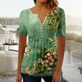 thumbnail image 1 of Patlollav Tops for Women's New Short Sleeve V-neck Pleated Button Casual Print Summer Blouses, 1 of 6