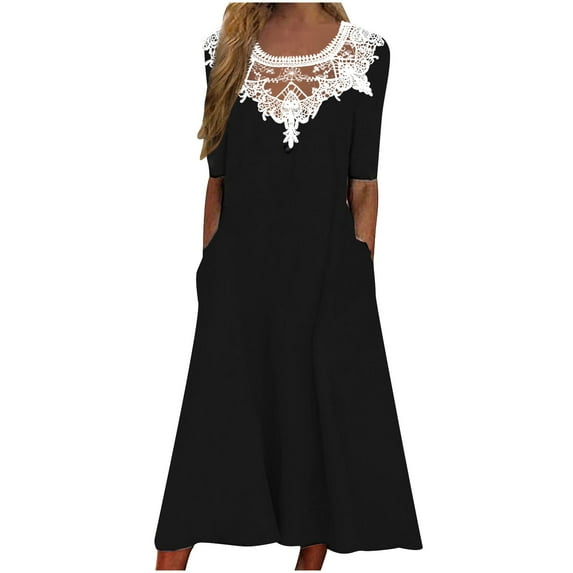 Patlollav Travel Dress for Women, Women Summer Solid Color Causal Round Neck Short Sleeve Vacation Dress