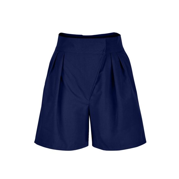 Patlollav Trendy Shorts Summer Womens Solid High Waisted Wide Leg Casual Pleated Shorts with Pocket