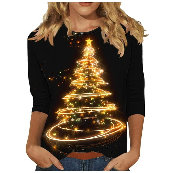 Patlollav Tunic Tops for Women Long Sleeve Floral Casual Shirts Christmas Tree Print Pullover Blouse