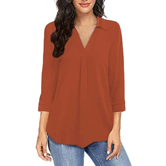 Patlollav Up to 65% off Fashion Woman V Neck Three Quarter 3/4Sleeve T Shirt Blouse Tops Sweatshirt