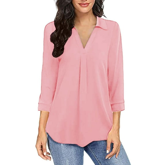 Patlollav Up to 65% off Fashion Woman V Neck Three Quarter 3/4Sleeve T Shirt Blouse Tops Sweatshirt