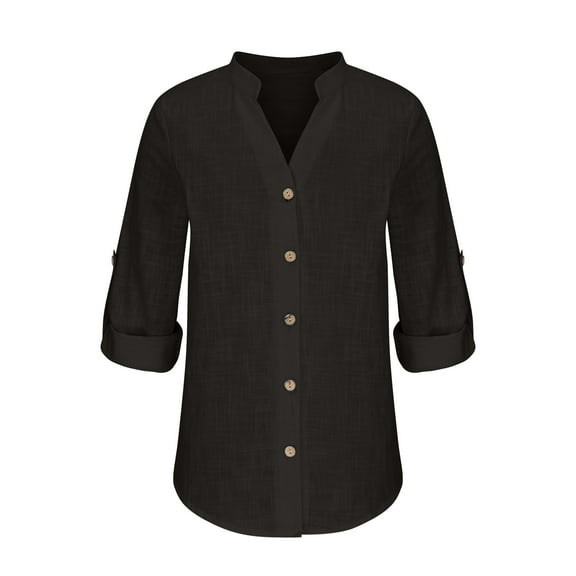 Patlollav Up to 65% off Womens Summer Casual Stand Collar Neck Long Sleeved Color Loose Shirt Tops