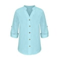 thumbnail image 1 of Patlollav Up to 65% off Womens Summer Casual Stand Collar Neck Long Sleeved Color Loose Shirt Tops, 1 of 6