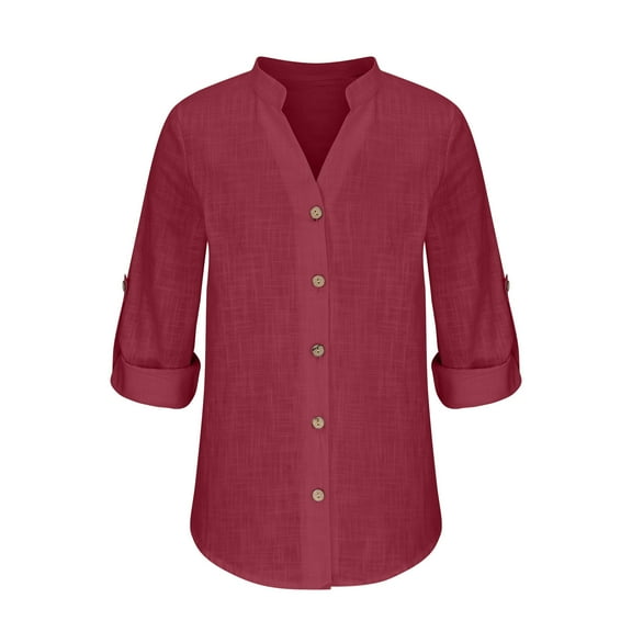 Patlollav Up to 65% off Womens Summer Casual Stand Collar Neck Long Sleeved Color Loose Shirt Tops