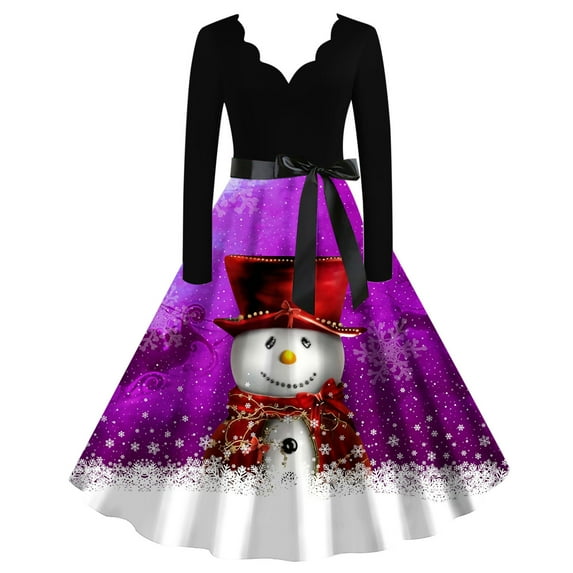 Patlollav Winter Christmas Dress Women V-Neck Fashion Casual Long Sleeve Dresses S-XXL