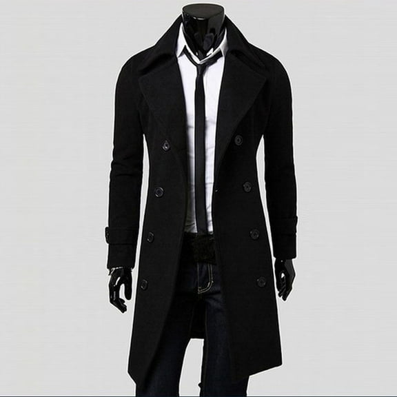 Patlollav Winter Coats Mens Slim Stylish Trench Coat Double Breasted Long Jacket