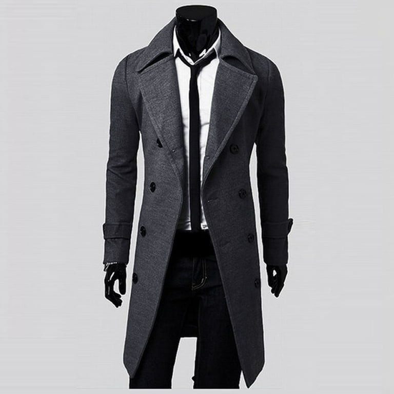 Patlollav Winter Coats Mens Slim Stylish Trench Coat Double