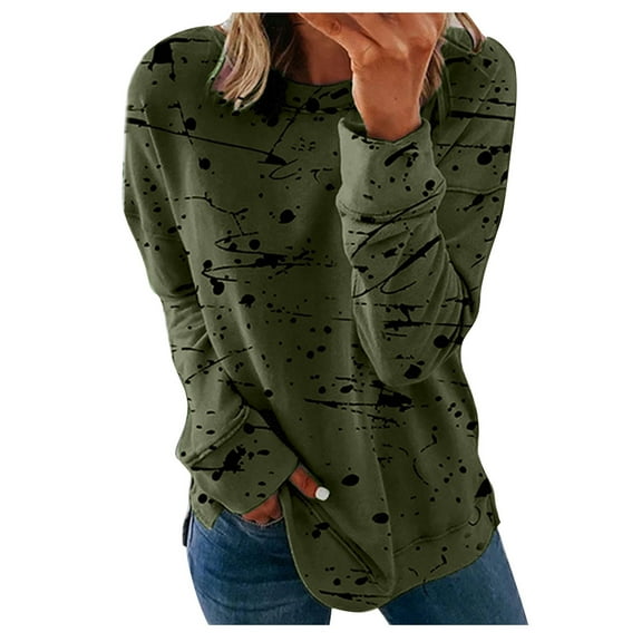 Patlollav Winter Fall Ladies Long Sleeve Blouses,Women Print Comfortable Breathable Round-Neck Tops
