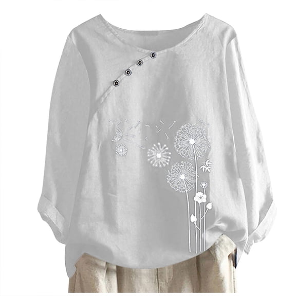 Patlollav Winter Fall Ladies T-Shirts,Women Casual Button Floral Print Short Sleeve Blouse Tops