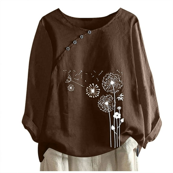 Patlollav Winter Fall Ladies T-Shirts,Women Casual Button Floral Print Short Sleeve Blouse Tops