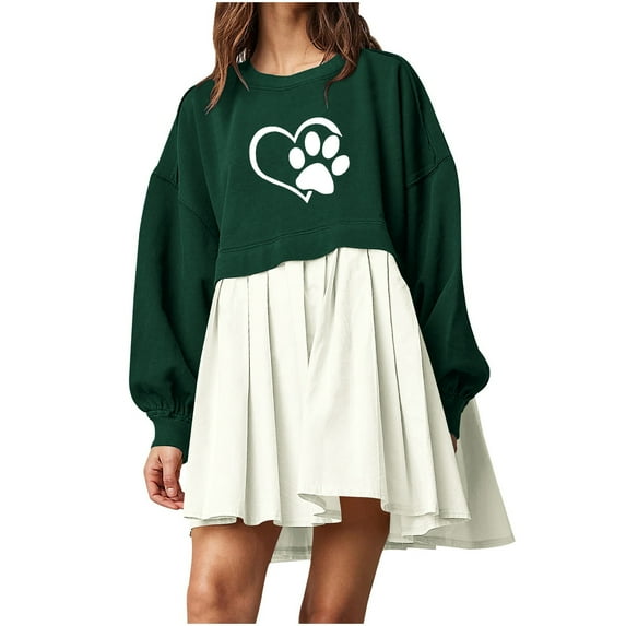 Patlollav Winter Fall Womens Sweatshirt Long Sleeve Dress,Ladies Round-Neck Patchwork Mini Dresses