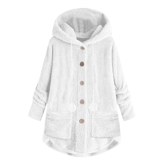 Patlollav Winter Jackets for Women Plus Size Button Tops Hooded Loose Cardigan Wool Coat