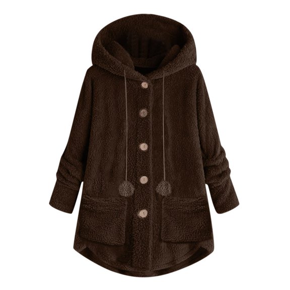 Patlollav Winter Jackets for Women Plus Size Button Tops Hooded Loose Cardigan Wool Coat