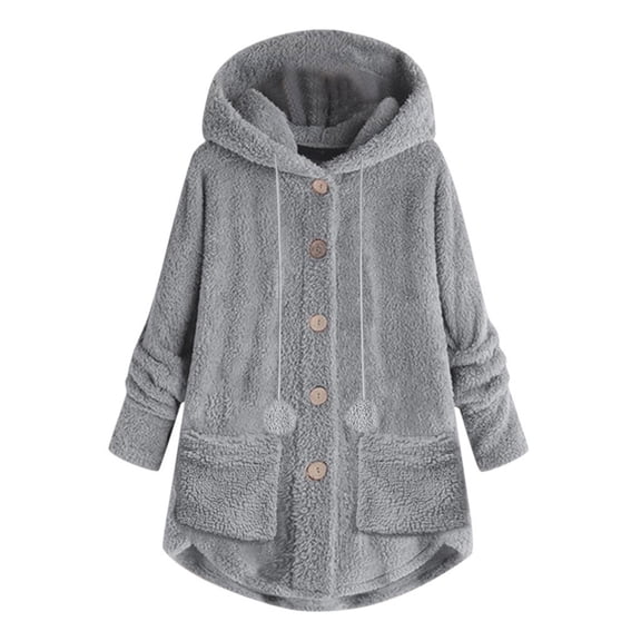 Patlollav Winter Jackets for Women Plus Size Button Tops Hooded Loose Cardigan Wool Coat