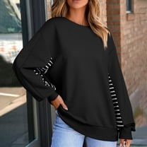 Patlollav Winter Solid Color Patchwork Striped Plus Size Women's Tops