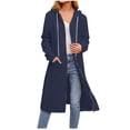 thumbnail image 1 of Patlollav Winter Women Casual Long Sleeve Loose Fashion Pockets Zipper Solid Hooded Sweatshirts Long Coat, 1 of 6