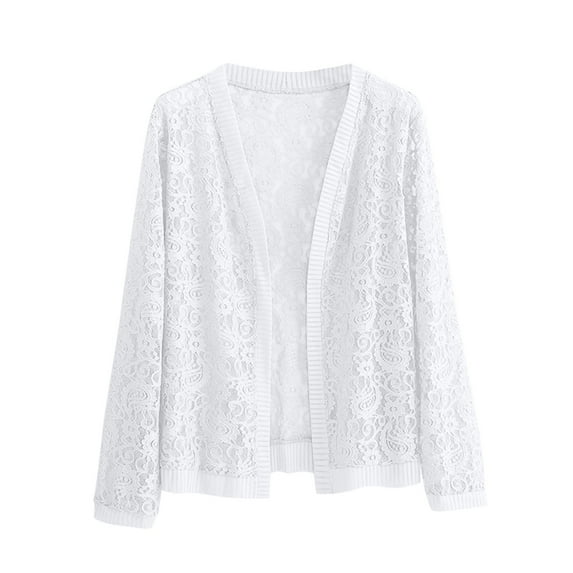 Patlollav Winter Women's Casual Fashion Lace Hollowed-Out Long Sleeve Jacket Cardigan