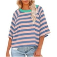 thumbnail image 1 of Patlollav Winter Women's Fashion 3/4 Sleeved Top Striped Knitted T-Shirt Loose Fitting Tops, 1 of 6