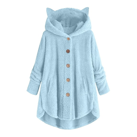 Patlollav Winter Womens Button V-Neck Pullover Tops Long Sleeve Hooded Blouse Coat