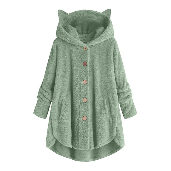 Patlollav Winter Womens Button V-Neck Pullover Tops Long Sleeve Hooded Blouse Coat