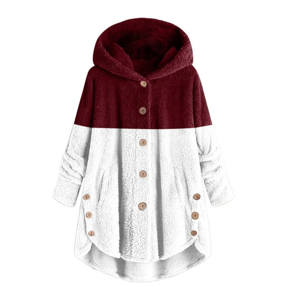 Patlollav Winter Womens Button V-Neck Pullover Tops Long Sleeve Hooded Blouse Coat