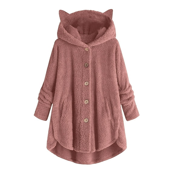 Patlollav Winter Womens Button V-Neck Pullover Tops Long Sleeve Hooded Blouse Coat