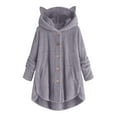 thumbnail image 1 of Patlollav Winter Womens Button V-Neck Pullover Tops Long Sleeve Hooded Blouse Coat, 1 of 6